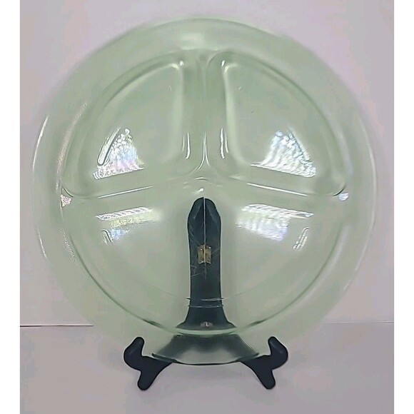 Vintage Green Uranium Depression Glass Plate Divided 3 Sections 11" 1930's - Picture 6 of 7